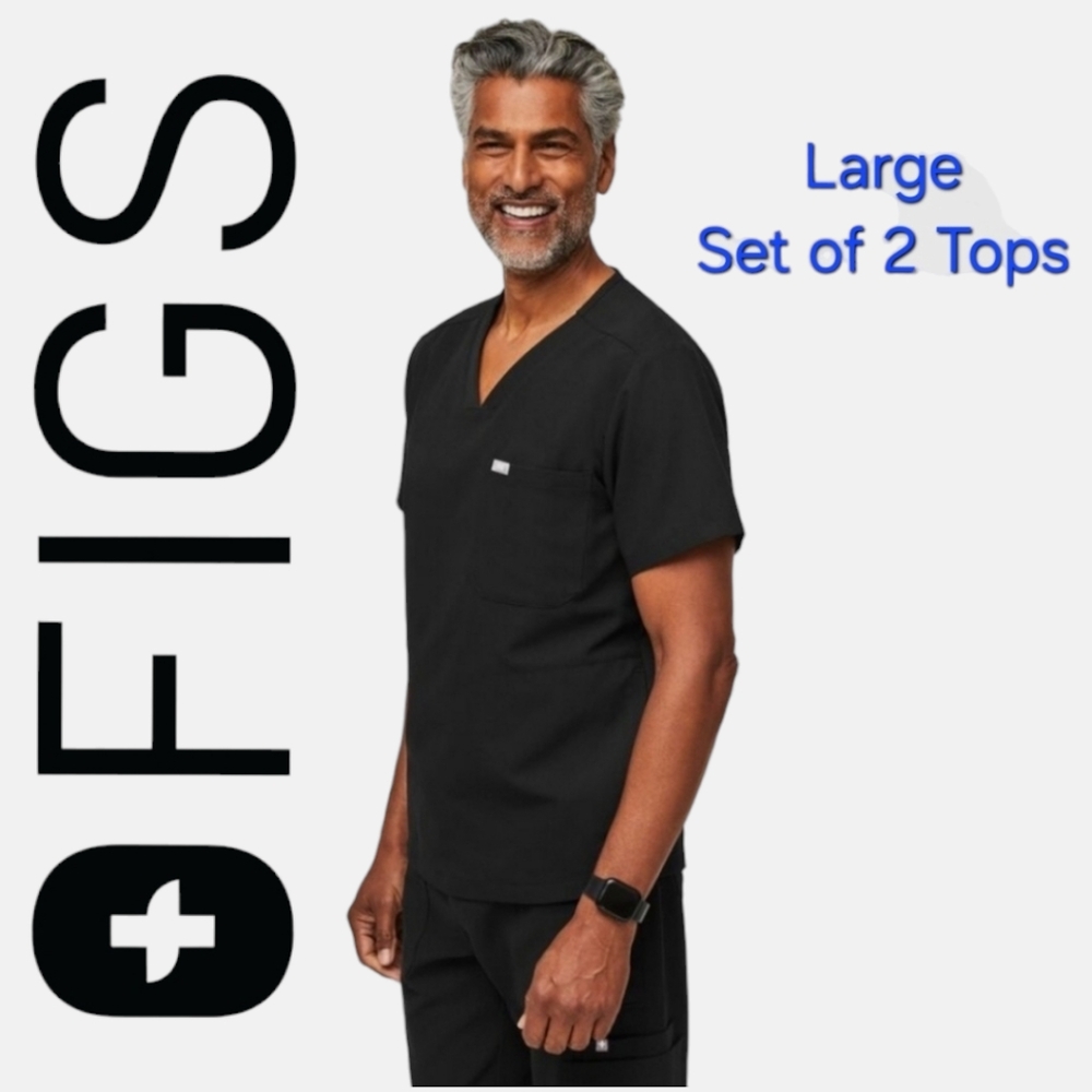 FIGS Men's Chisec Three-Pocket Scrub Top™ - Black Sz: Large **(Set of Two)**